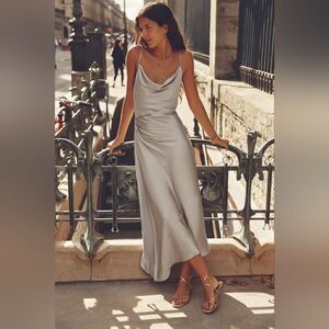 BLOGGER'S FAVE! ZARA SATIN EFFECT MIDI DRESS SILVER